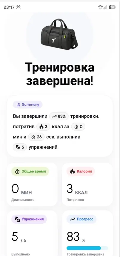 Итоги завершённой тренировки в TISIT